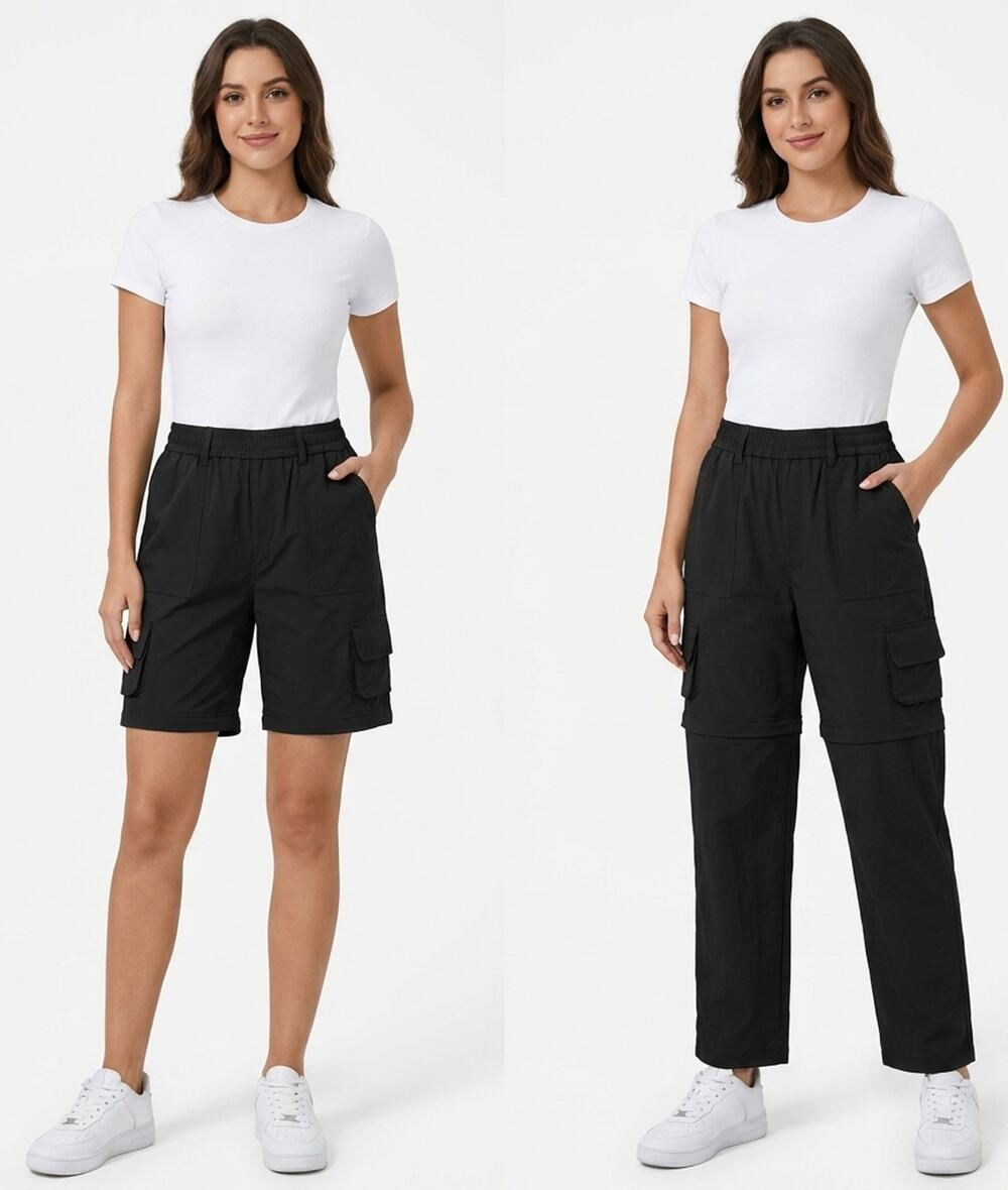 Halara Convertible Cargo Pants Womens Medium Black Zip Off Shorts Hiking Travel